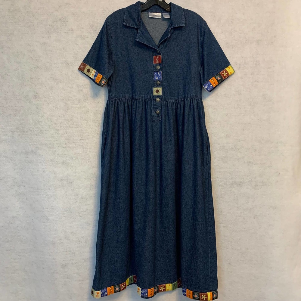Cabernet Vintage 90's Ribbon Trimmed Denim‎ Dress Women's Size S